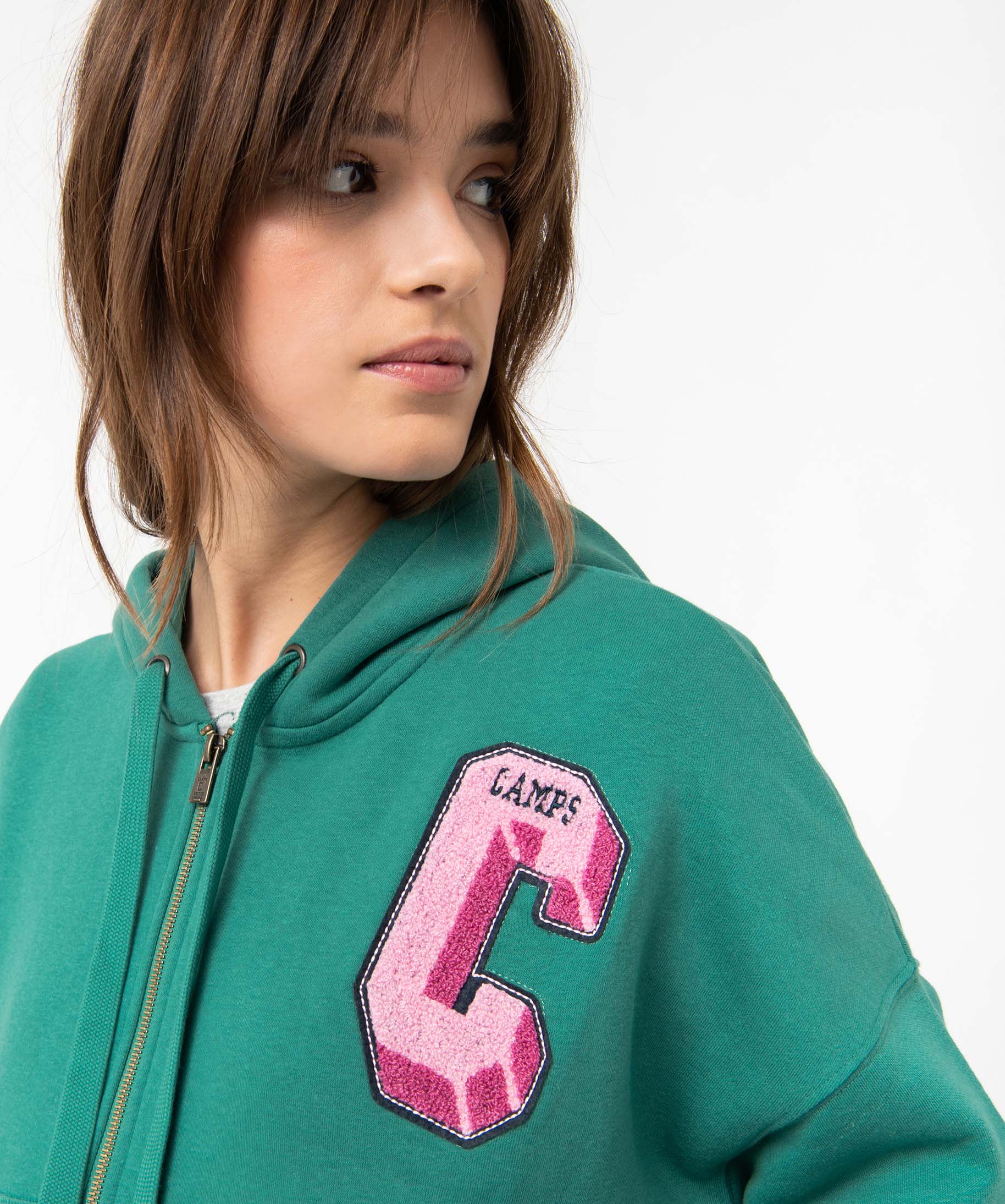 Sweat femme zippé coupe ample et courte - Camps United vert | GEMO