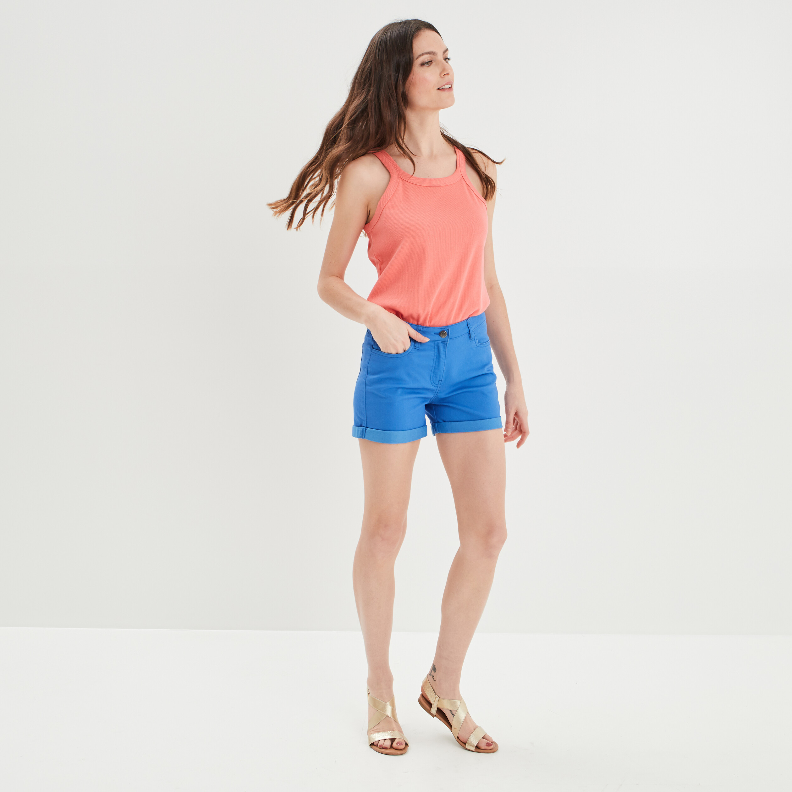 Débardeur côtelé encolure américaine rose corail femme | La Halle