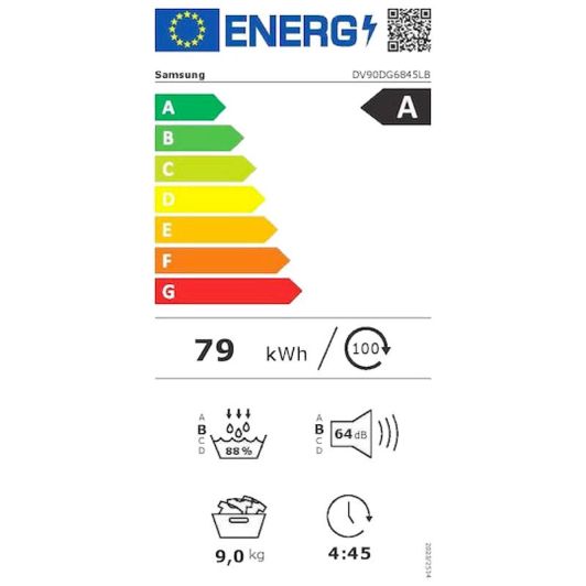 Uscător de rufe cu pompă de căldură SAMSUNG DV90DG6845L, 9 kg