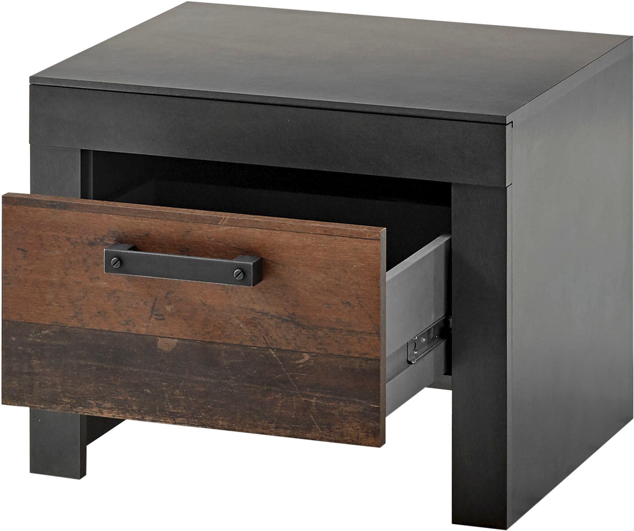Home affaire Bettanlage BROOKLYN, (Set, 2-St., Einzelbett mit Holzkopfteil, Nachtkommode)