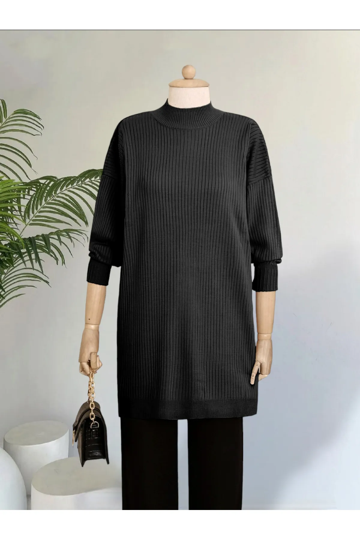 Modamorfo  Stricktunika mit Halbhalsausschnitt und Schlitz