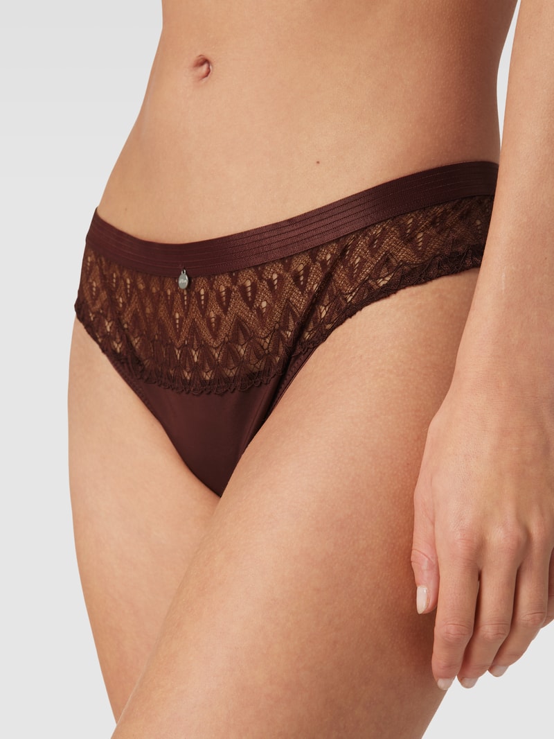 String mit Spitzenbesatz Modell 'Ivette' in dunkelbraun