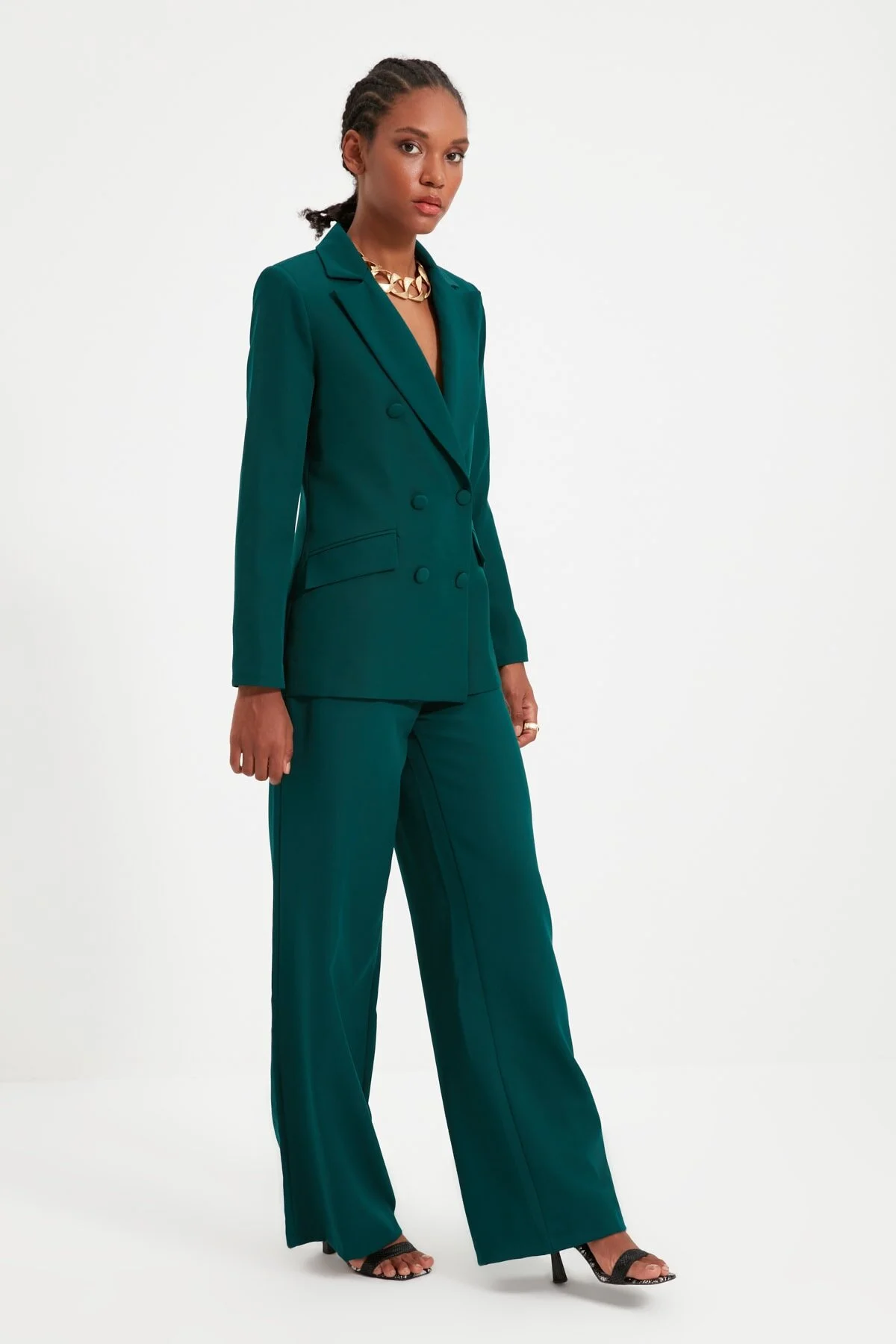 Trendyol Collection  Grüne Hose mit weitem Bein/Plissee mit weitem Bein und gewebtem Stoff TWOSS21PL0189