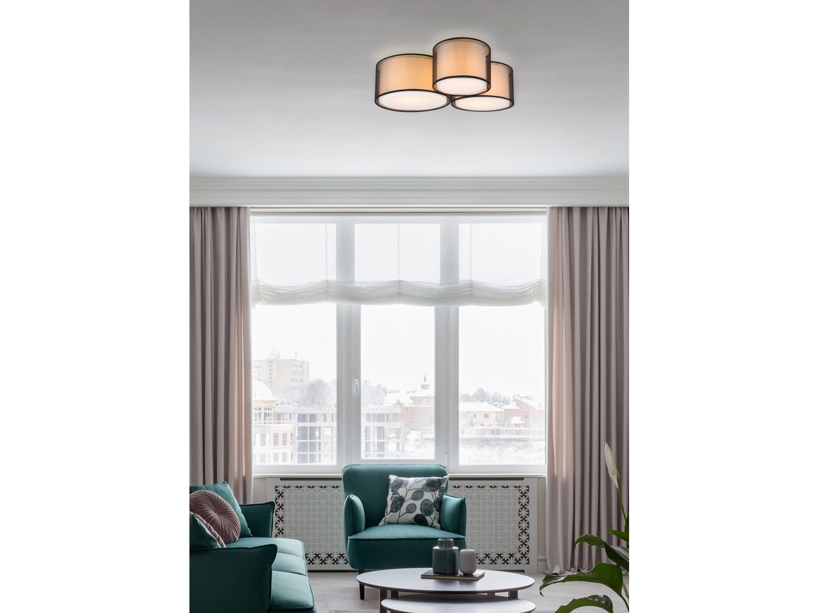 meineWunschleuchte LED Deckenleuchte, LED wechselbar, Warmweiß, Groß-e Design-er Lampe mit 3x Stoff Lampen-schirm für Treppenhaus 65cm