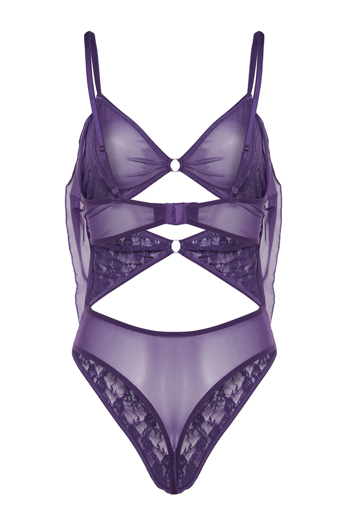 Trendyol Collection  Lila Strickbody mit gerüschtem Fenster/Ausschnitt, Seilriemen und Druckknopf THMAW23BD00010