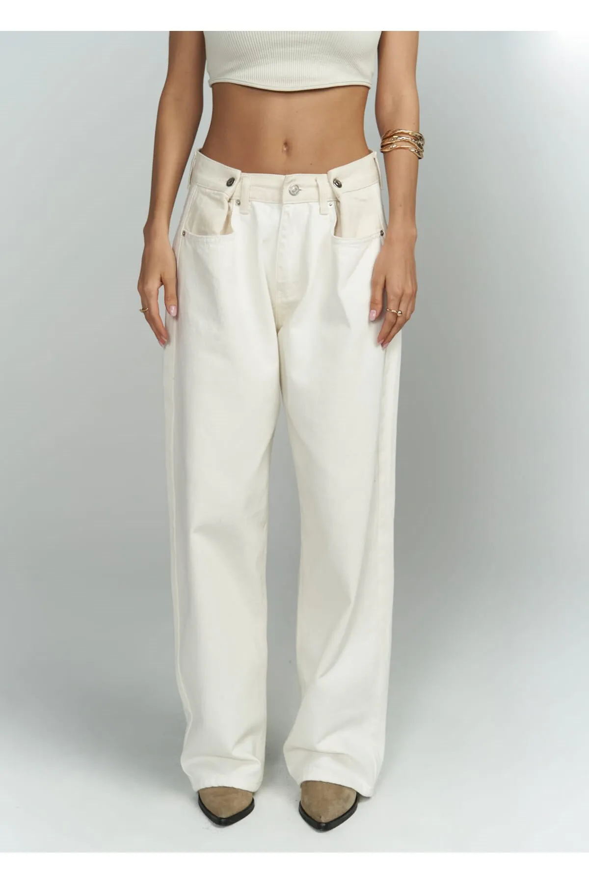 MAİ COLLECTİON  Einzigartige Jeanshose in Ecru/Beige