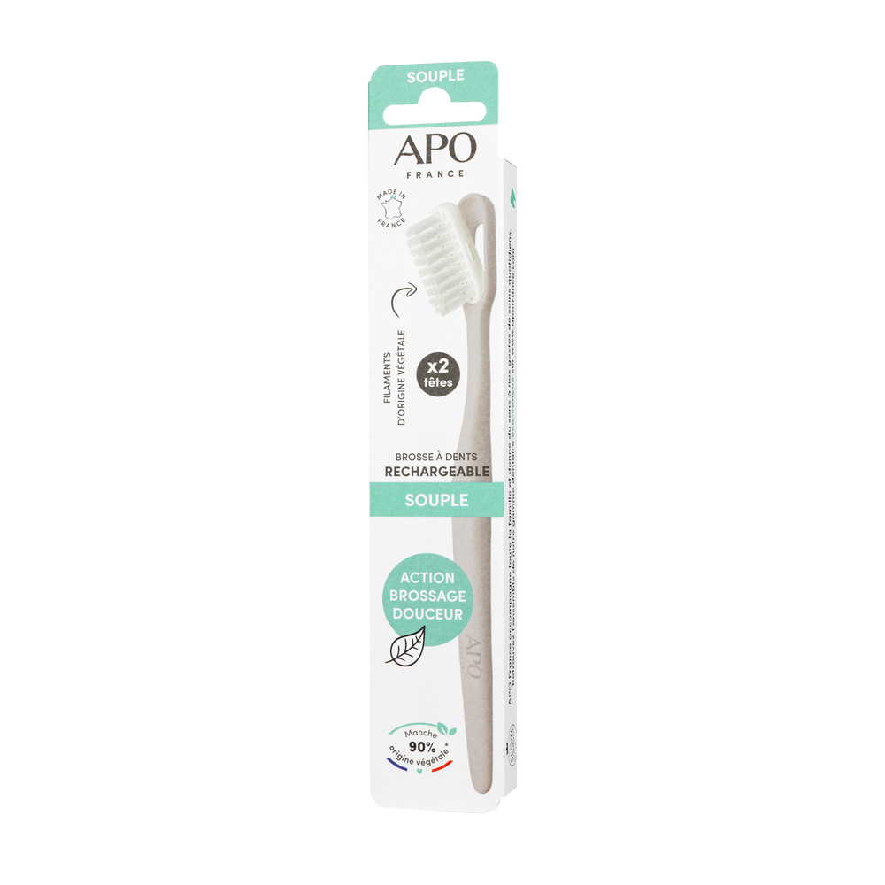 APO France BROSSE À DENTS RECHARGEABLE : 1 MANCHE + 2 TÊTES SOUPLES Brosse à Dents