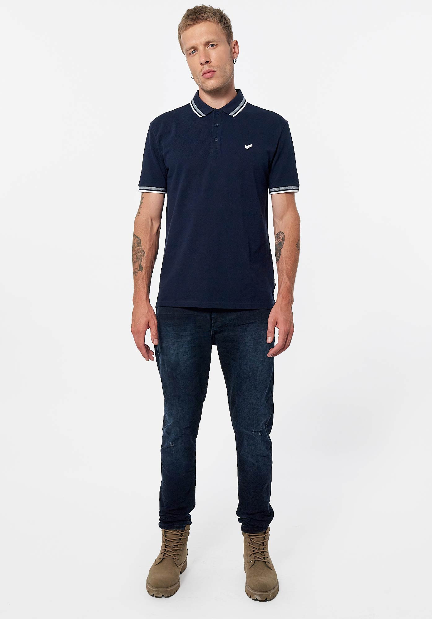 RAYOC  Polo bleu marine homme 100% coton bio