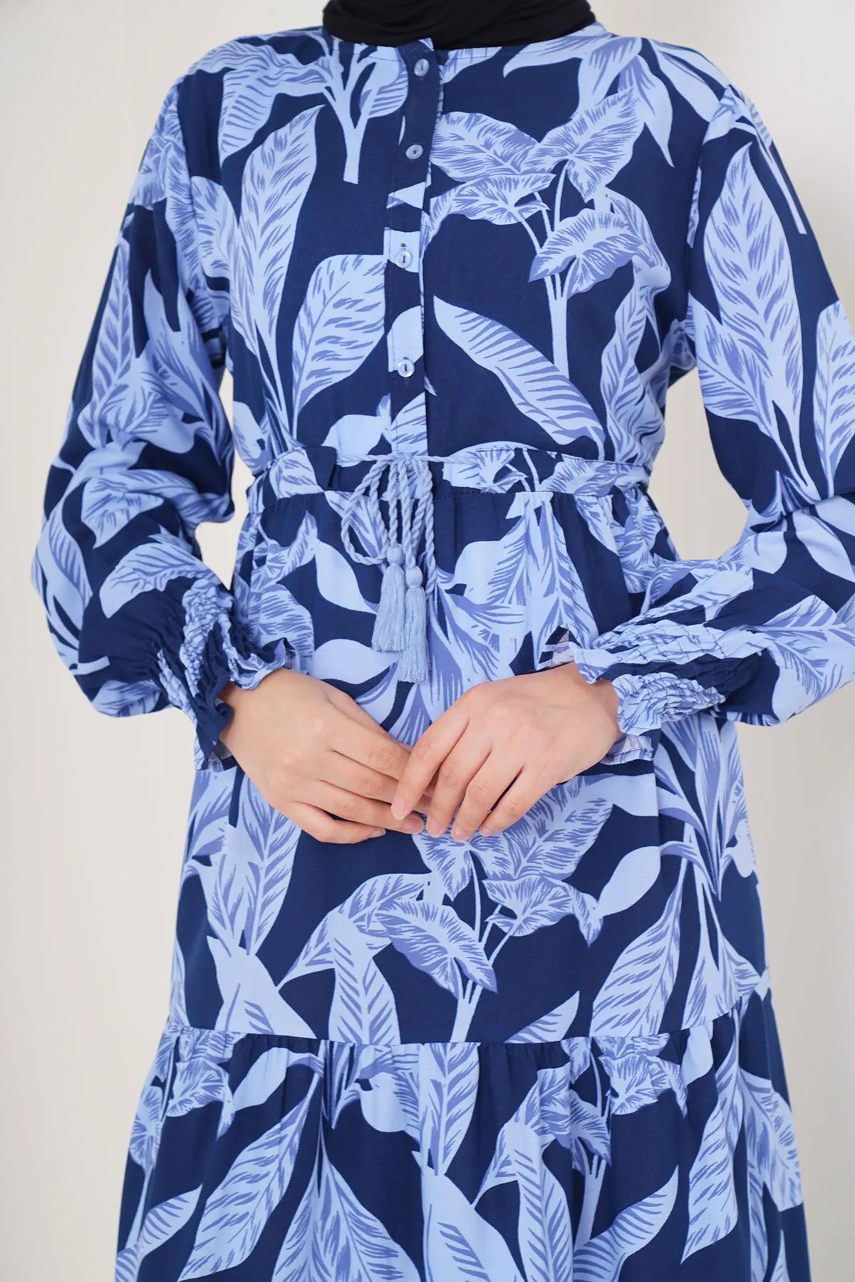 Bigdart  2145 Gemustertes Hijab-Kleid – Marineblau