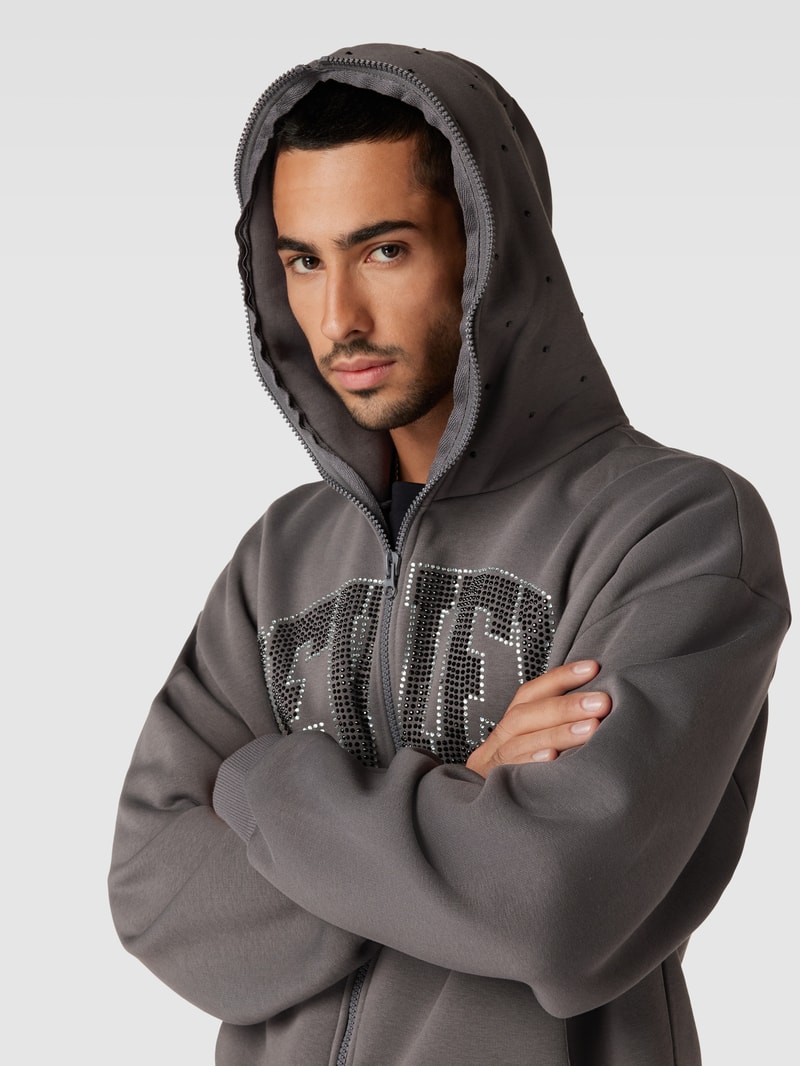 Oversized Sweatjacke mit Paillettenbesatz in dunkelgrau