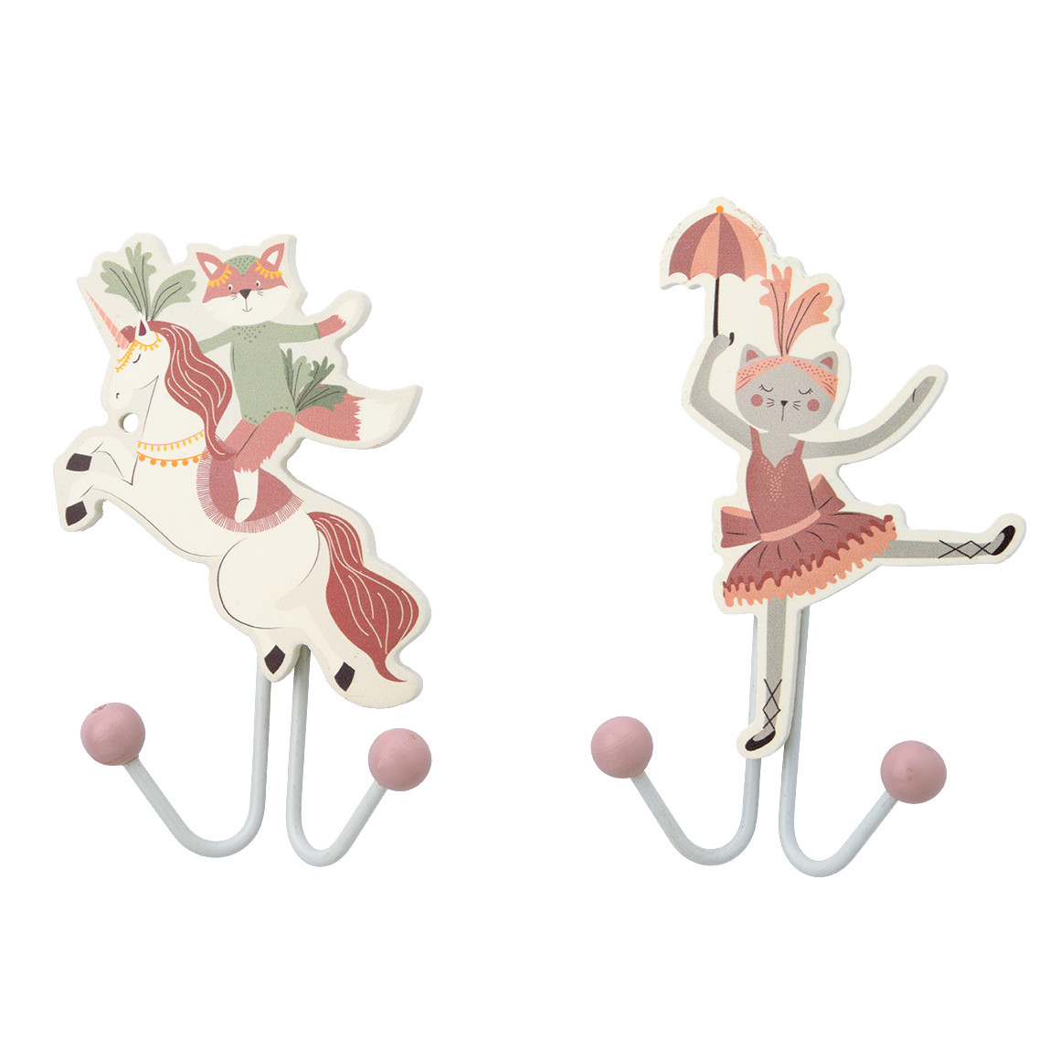 2 Kleiderhaken mit Zirkus-Motiven