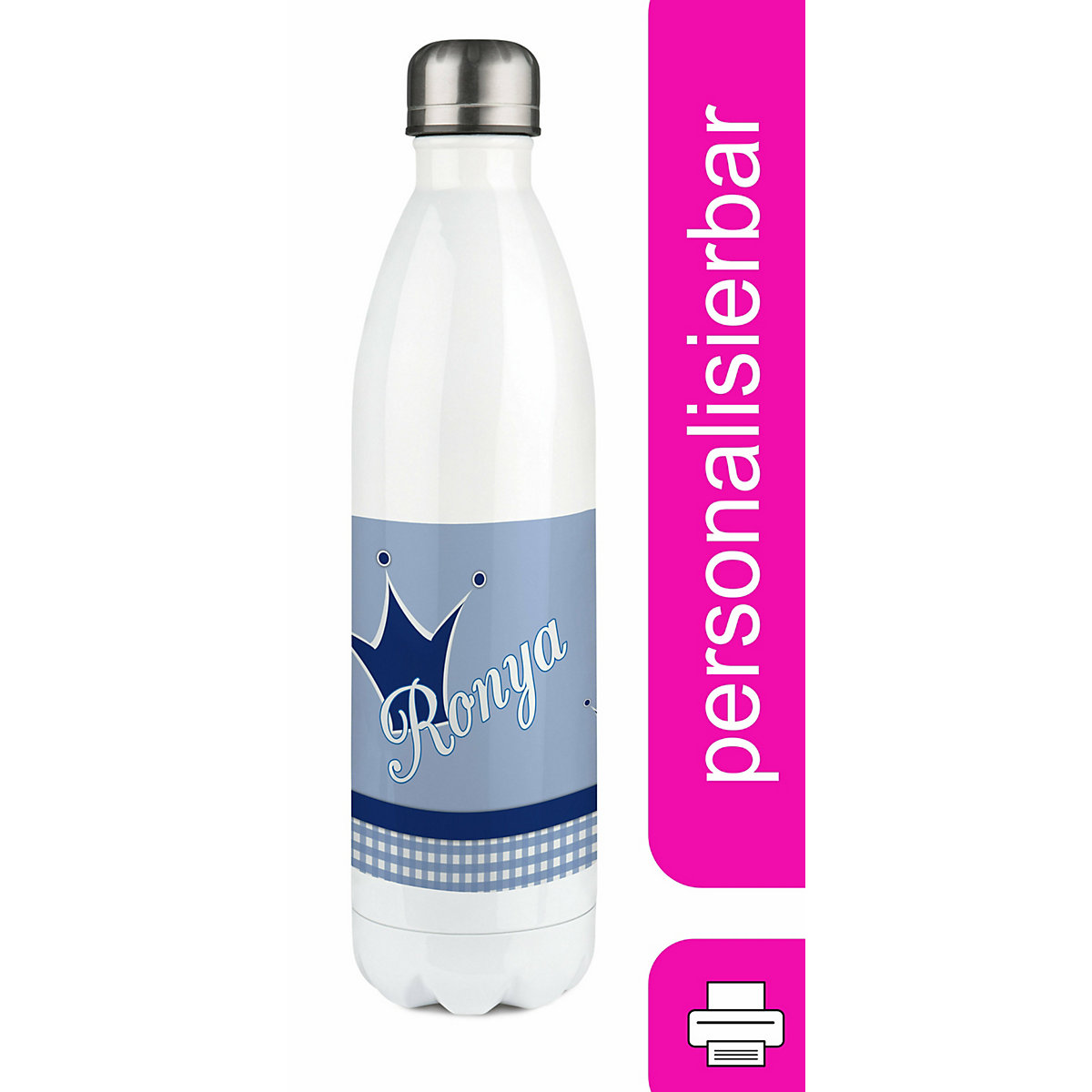 Edelstahl Kinder Thermoflasche / Trinkflasche bunt Krone Farbe blau Spülmaschinenfest, Auslaufsicher, Bruchfest, Doppelwandig, Für Heißgetränke geeignet, Mit Deckel, Isoliert