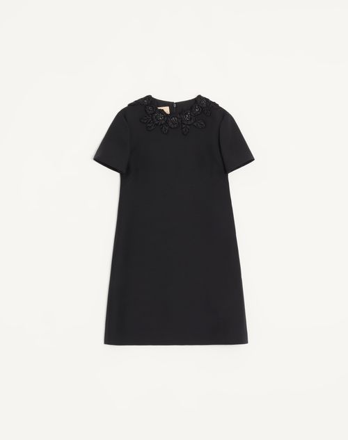 Vestido curto de crepe bordado de alta costura