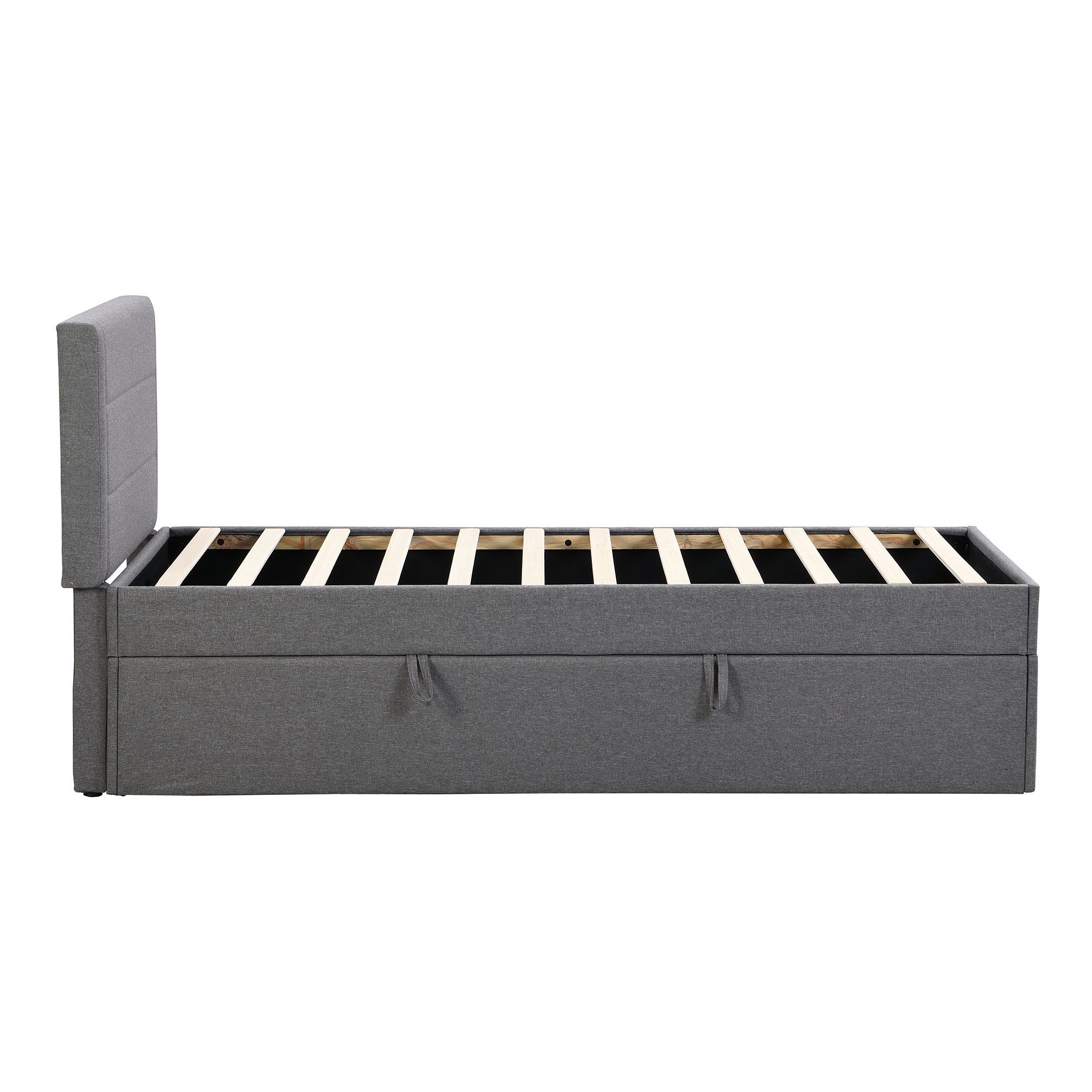 Flieks Polsterbett, Boxbett Einzelbett mit Stauraum Leinen 90x200cm
