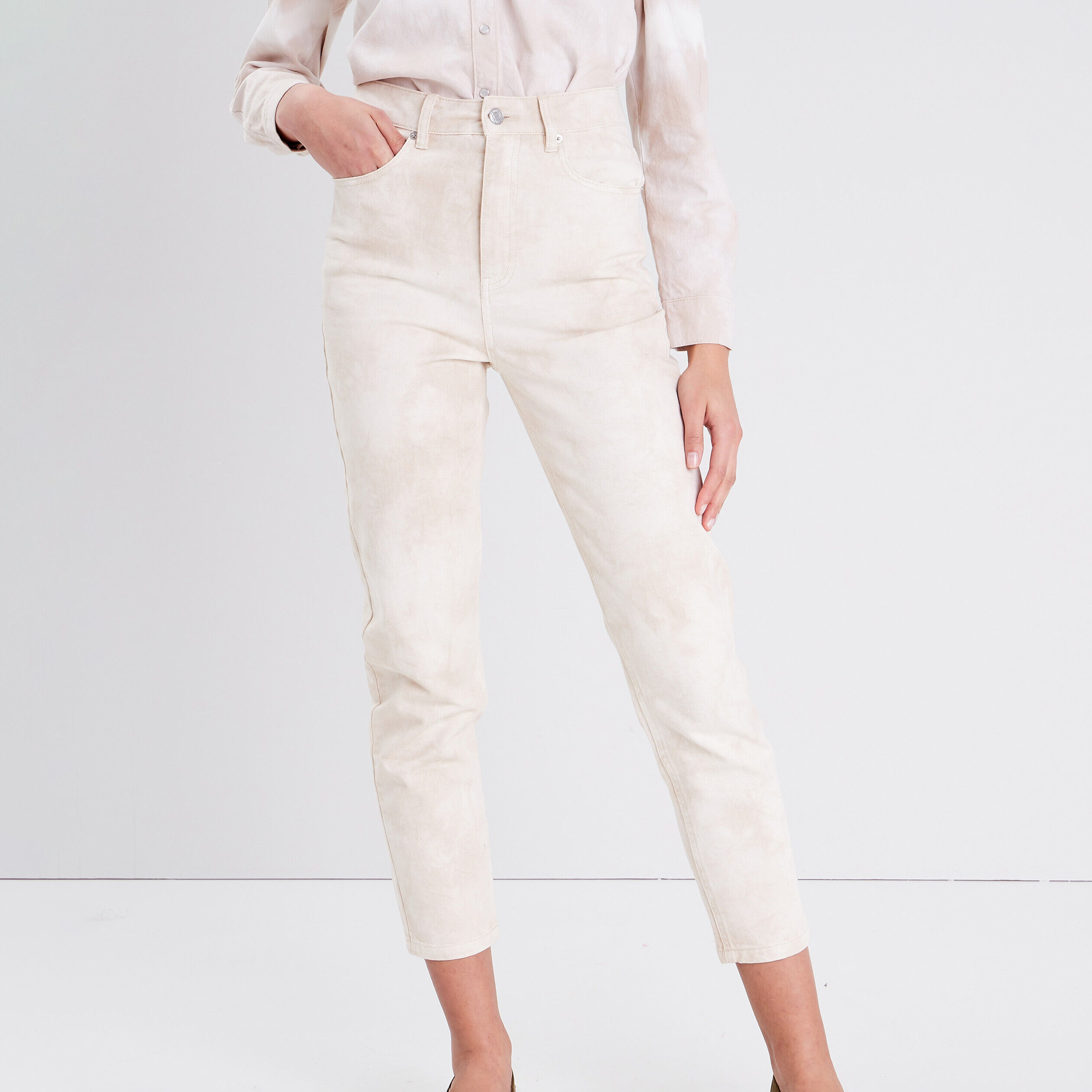 Jeans mom taille haute jaune clair femme | Cache Cache