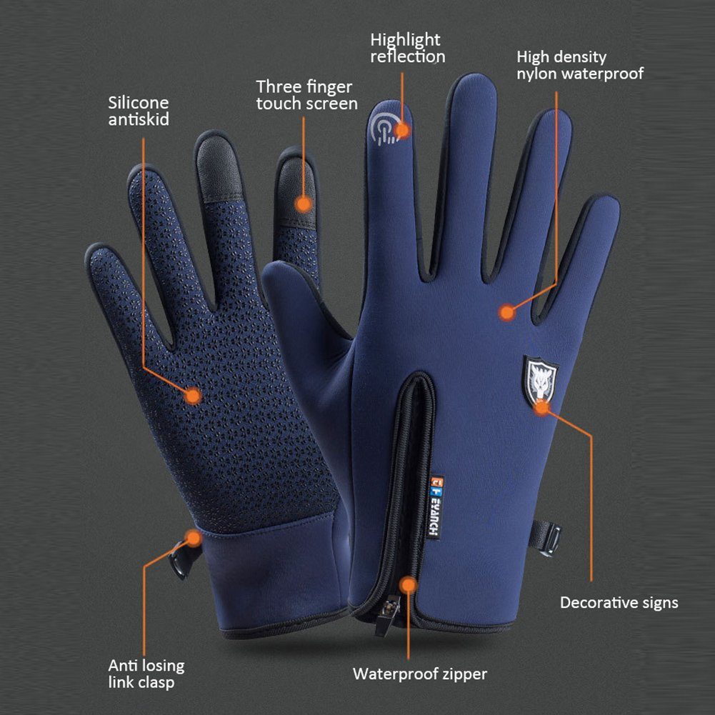 farfi Lederhandschuhe Winterwinddichte wasserdichte Touchscreen-warme Sporthandschuhe (1 Paar Handschuhe) Touch-Screen