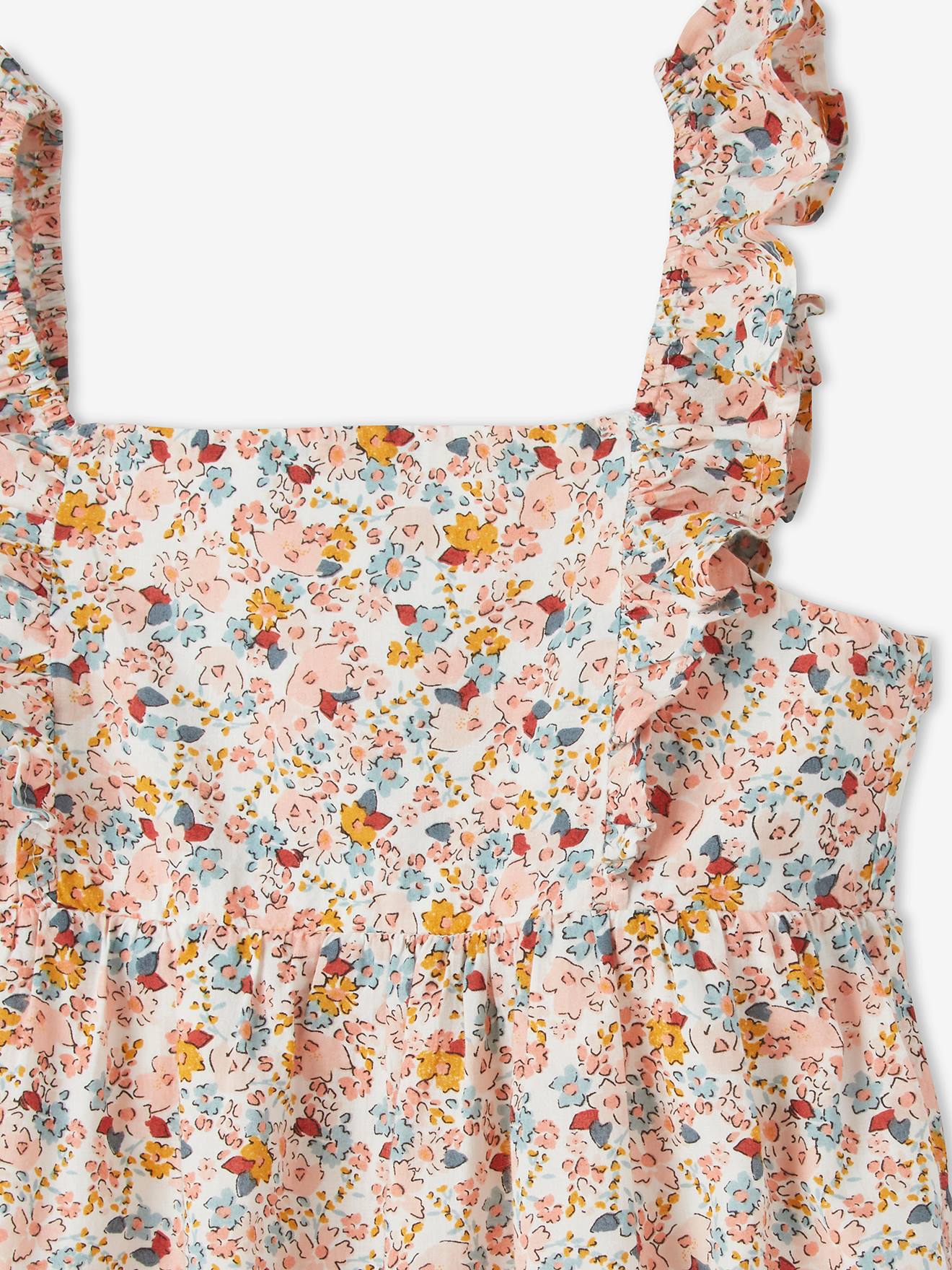 Vertbaudet Mädchen Maxikleid, Volantträger - gelb bedruckt