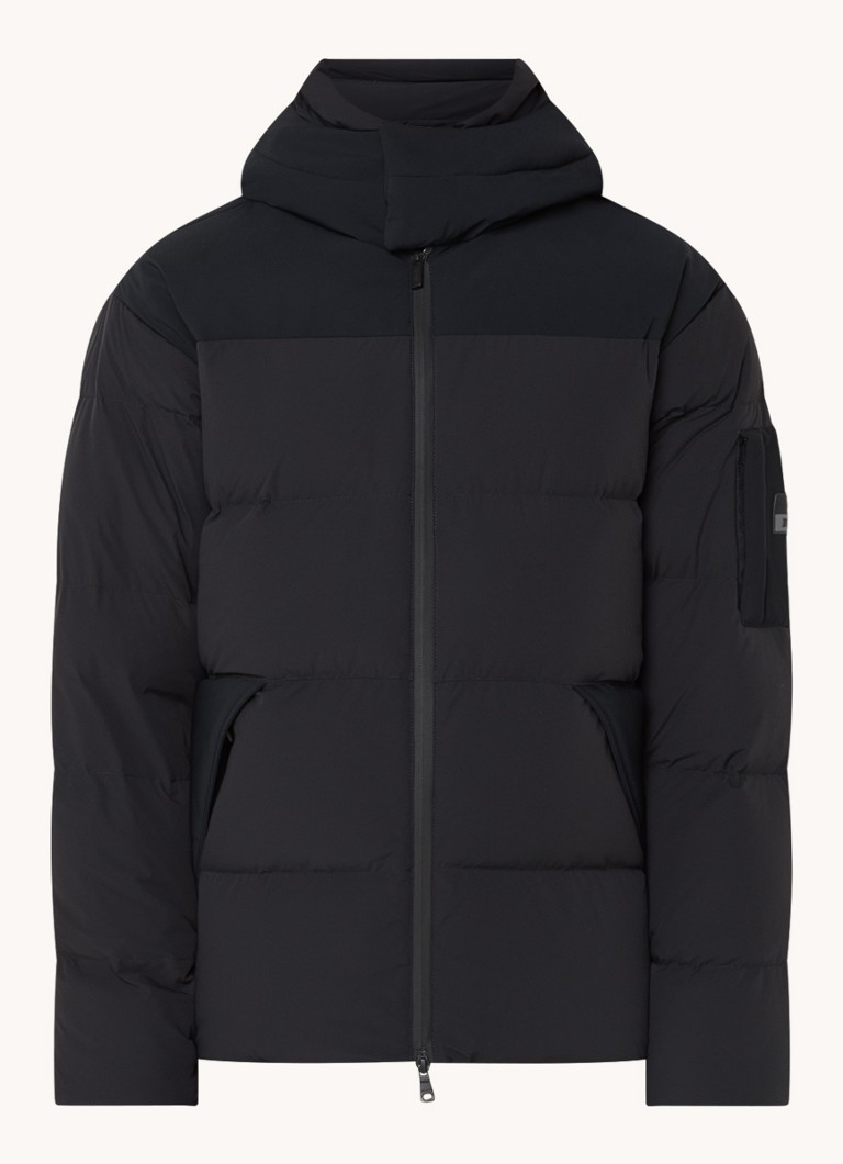 Jaqueta puffer Boggi Milano B-tech com enchimento de plumas e capuz.