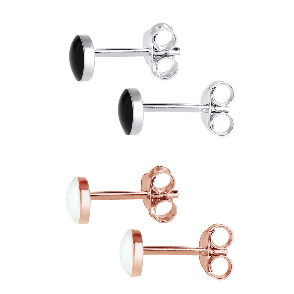 Elli Elli Boucles d'Oreilles Set Clous d'Oreille Collier avec Émail Femme - (925/1000) Boucles d'oreilles