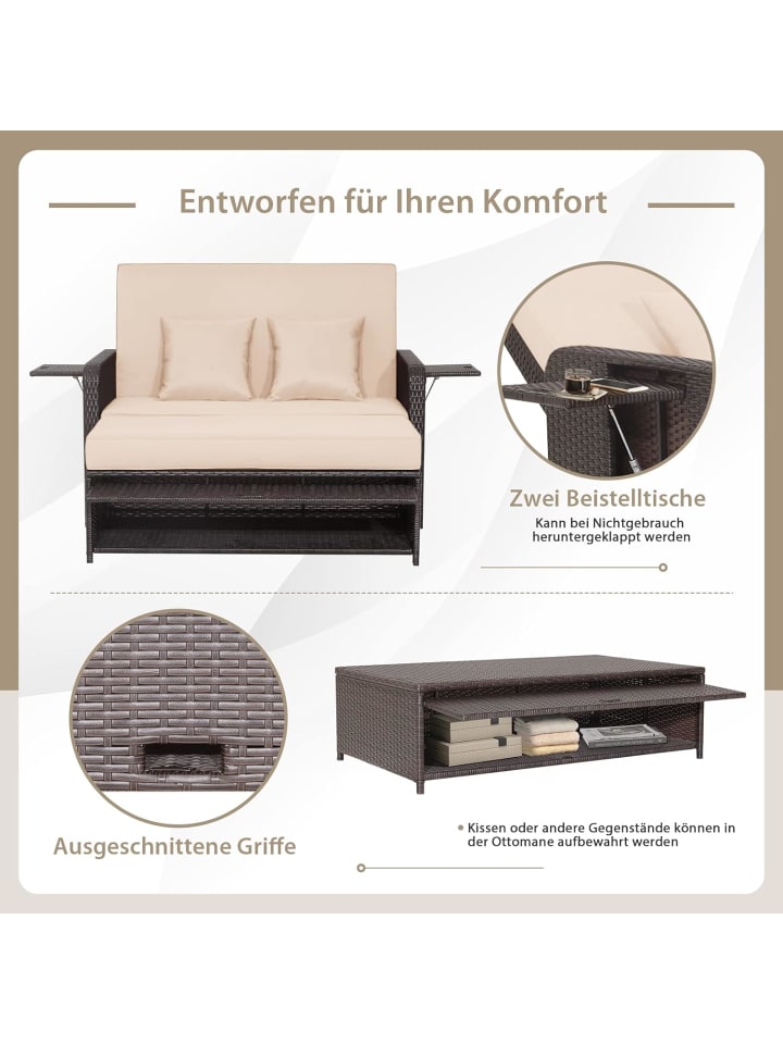 COSTWAY 2 Sitzer Sofa mit Ottomane in Braun günstig kaufen onesize