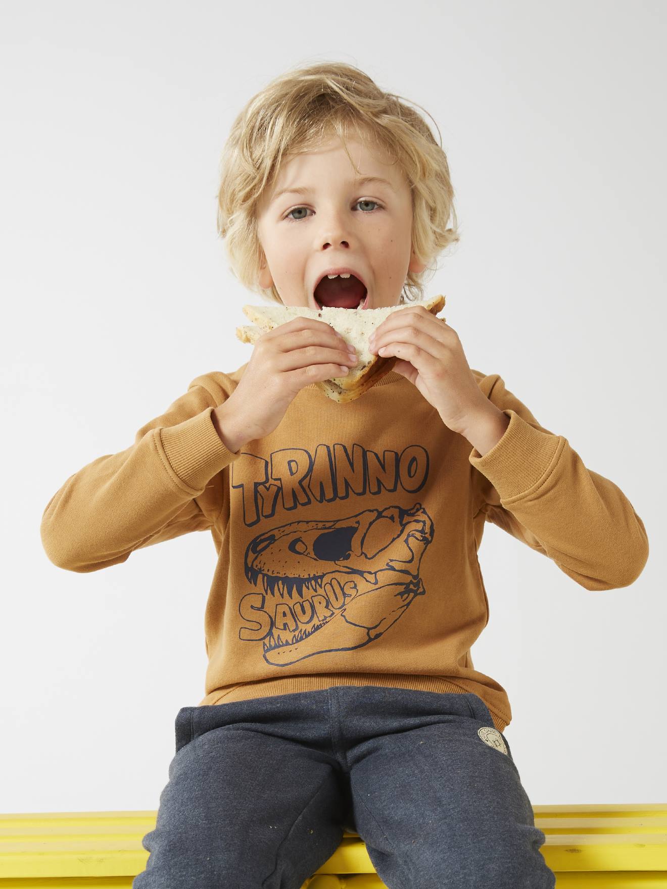 Sweat Basics motifs graphiques garçon blanc chiné