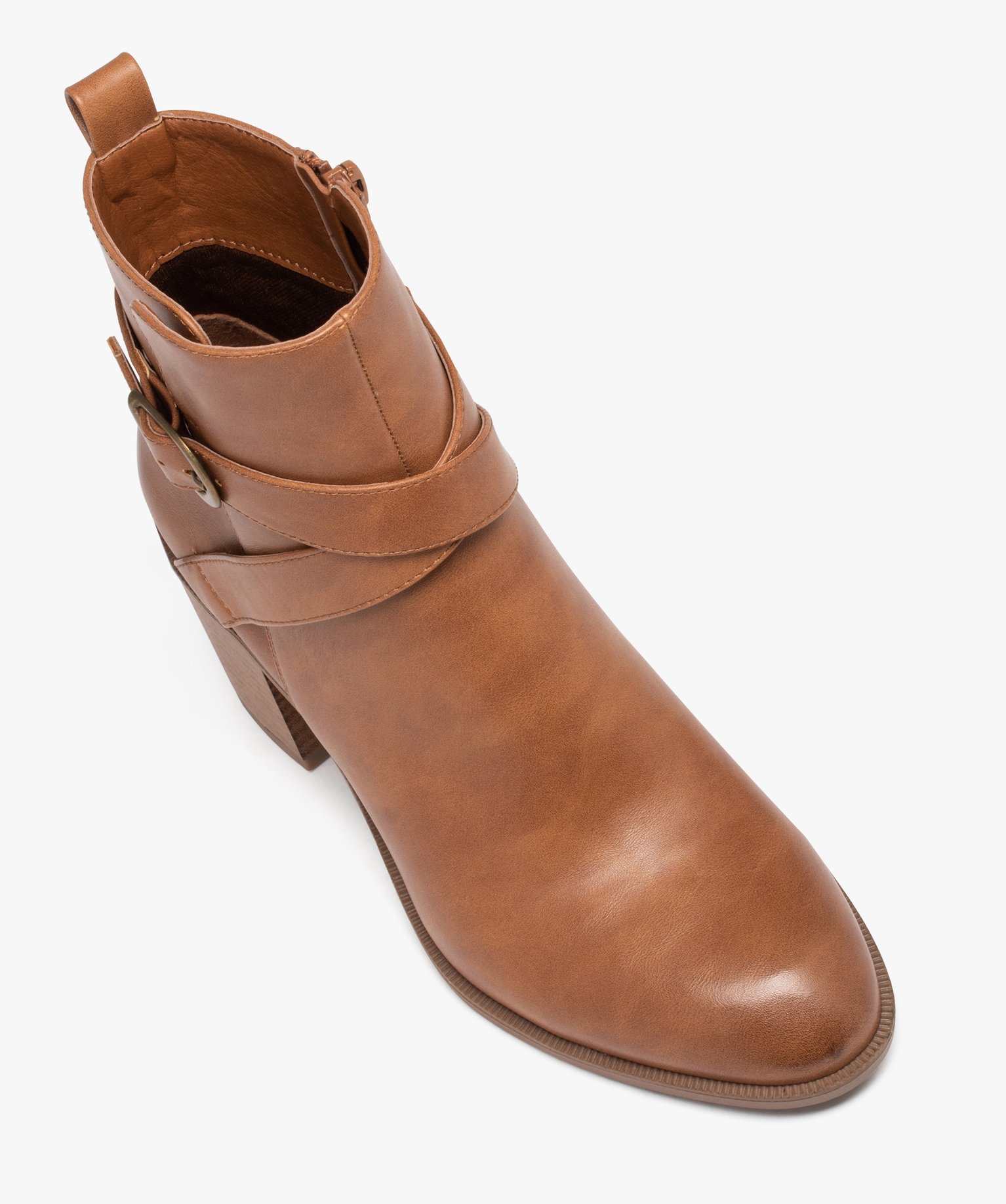 Boots à talon carré et bout amande femme camel | GEMO