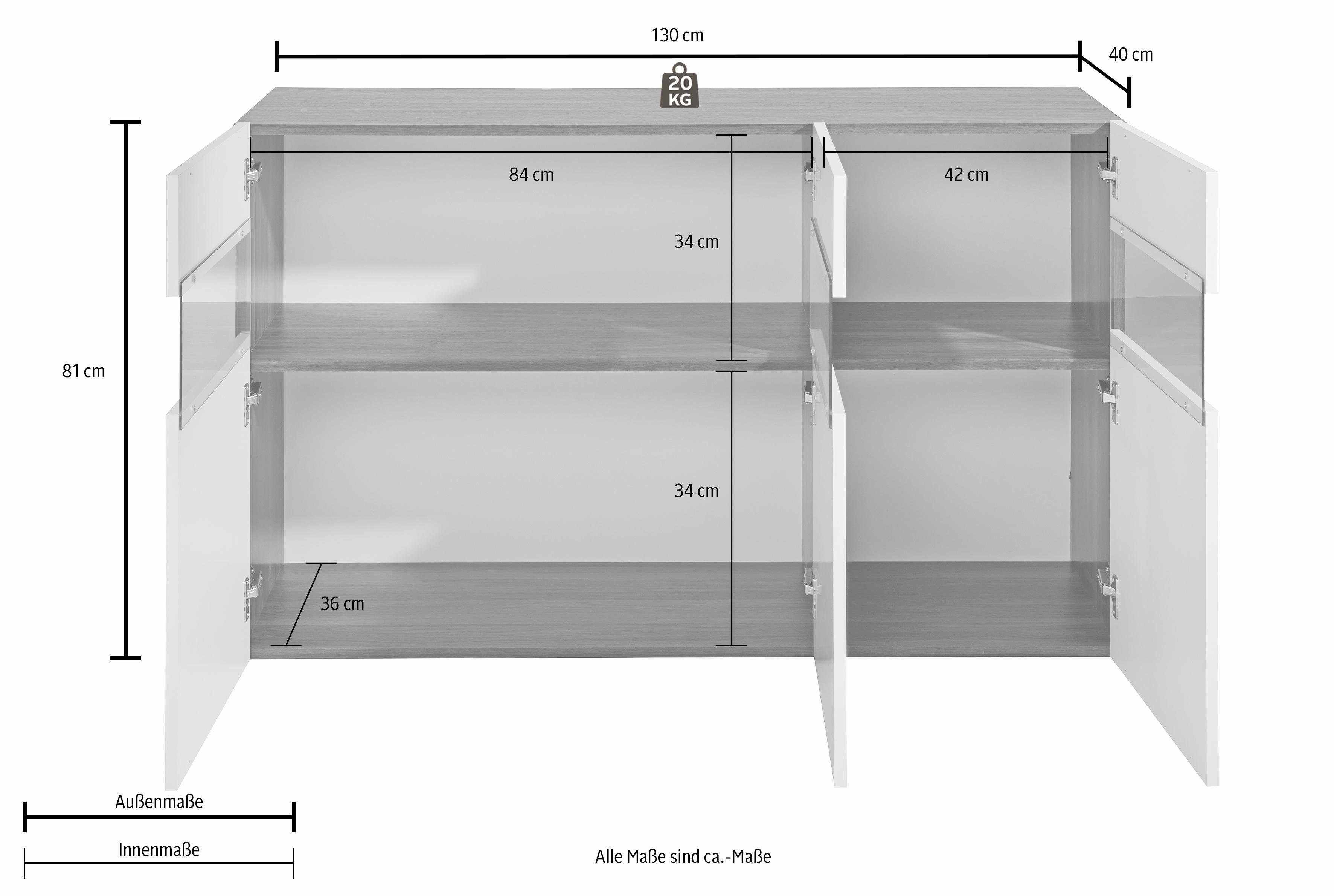 Tecnos Sideboard, Breite 130 cm, ohne Beleuchtung