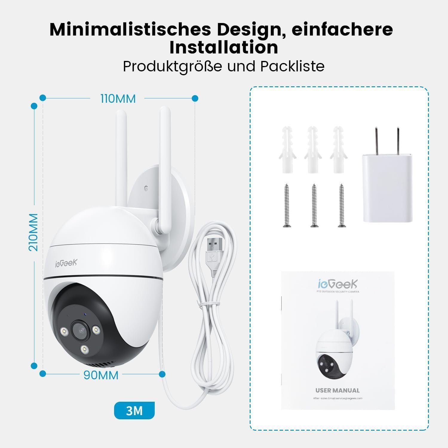 ieGeek 2K 5MP 355°/90° Schwenkbare PTZ Akku Überwachungskamera CCTV-Kamera Überwachungskamera (Aussen, Außen, Innenbereich,Außenbereich, Wald, Farm, Campingbus, Straße, lokale Aufnahme, WiFi Wireless, Sirenenlicht,Arbeiten mit Alexa,SD Card/Cloud Sto