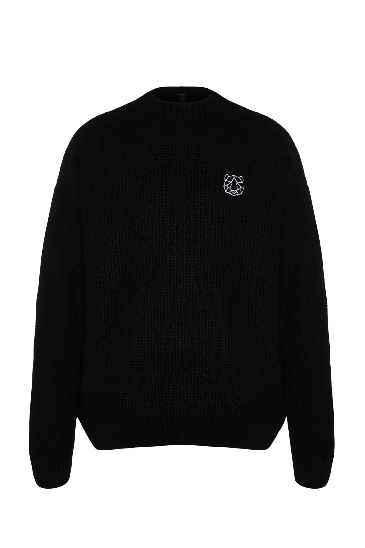 Trendyol Collection  Schwarzer Strickpullover mit Rundhalsausschnitt und bestickter Oversize-Passform, weiter Passform TMNAW24KZ00032