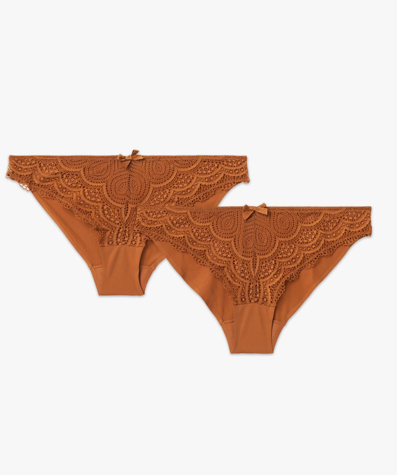 Culotte femme en microfibre et dentelle (lot de 2) marron | GEMO