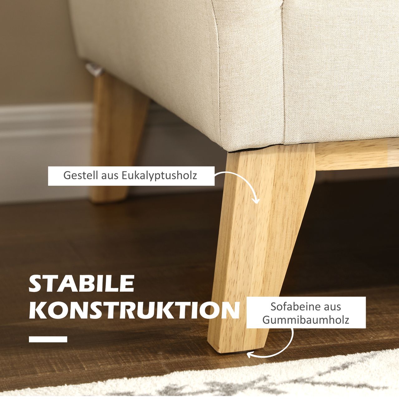 HOMCOM 2-Sitzer Sofa Doppelsofa in Leinenoptik, Zweisitzer mit Kissen bis 150 kg