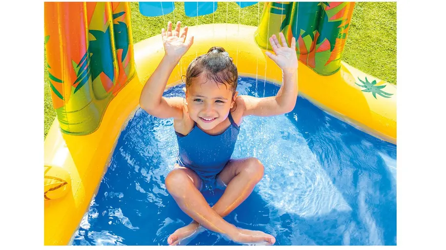 Intex - Dinosaurier Planschbecken mit Palmen-Wassersprühgerät und 6 Bällen
