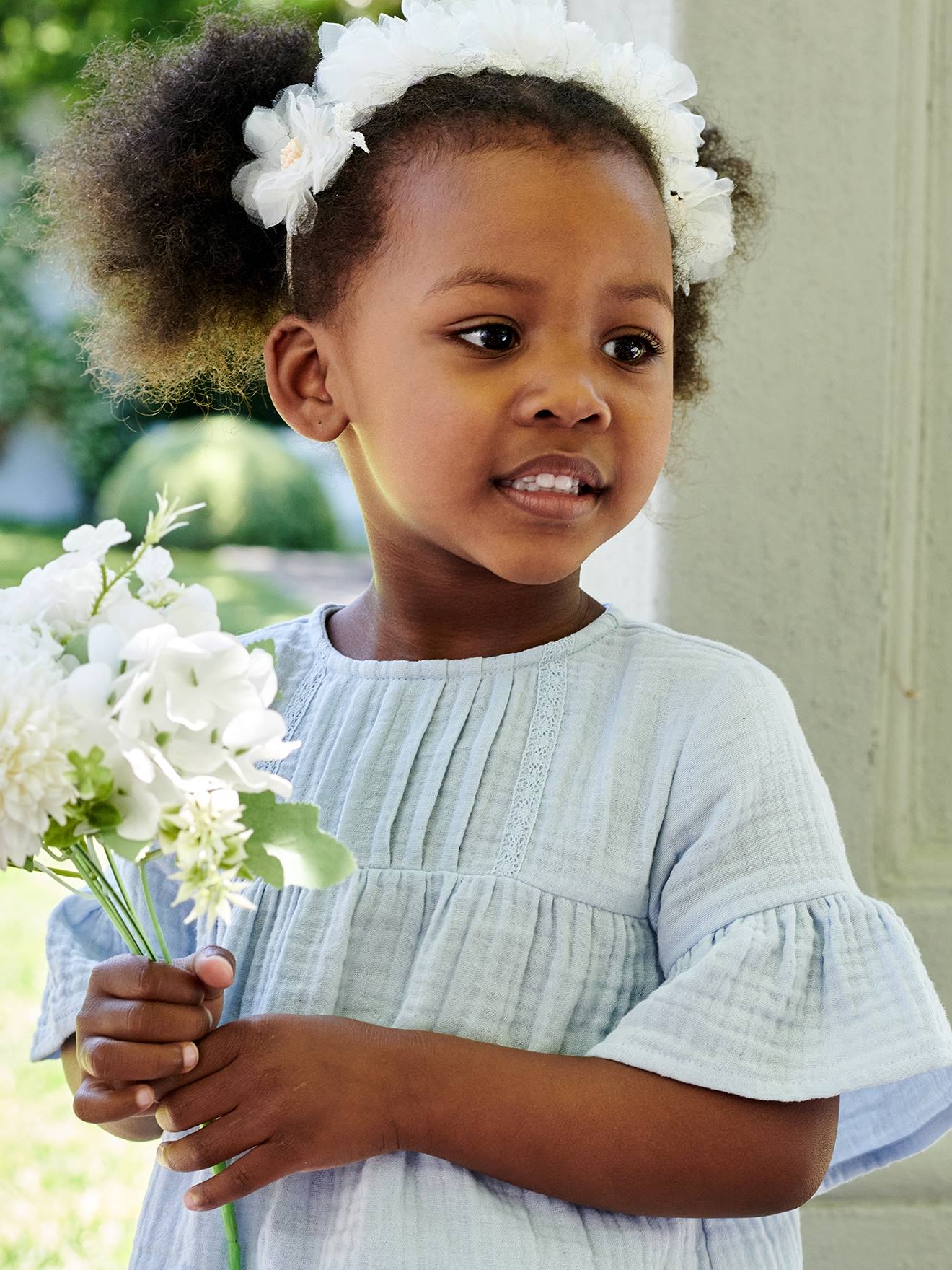 Robe en gaze de coton fille abricot poudré