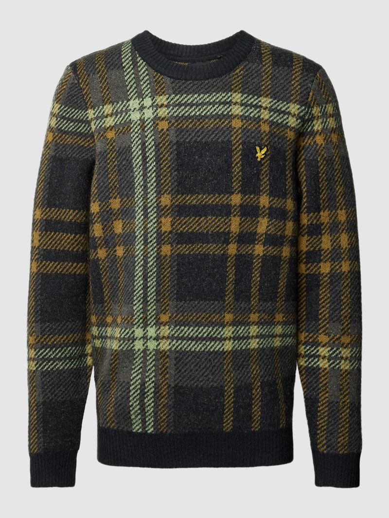 Strickpullover mit Glencheck-Muster in schwarz