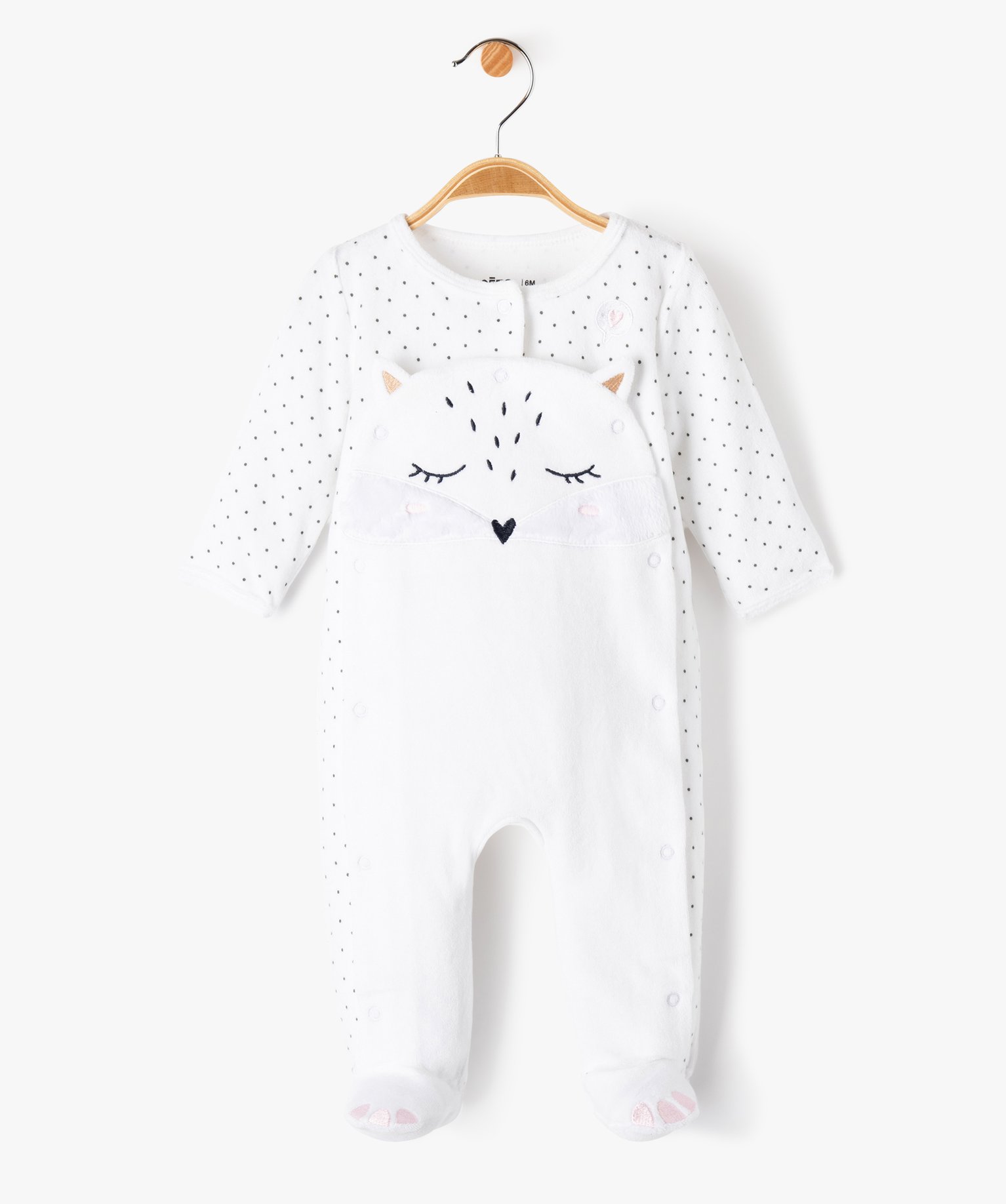 Pyjama bébé fille ouverture devant avec motif chat blanc | GEMO