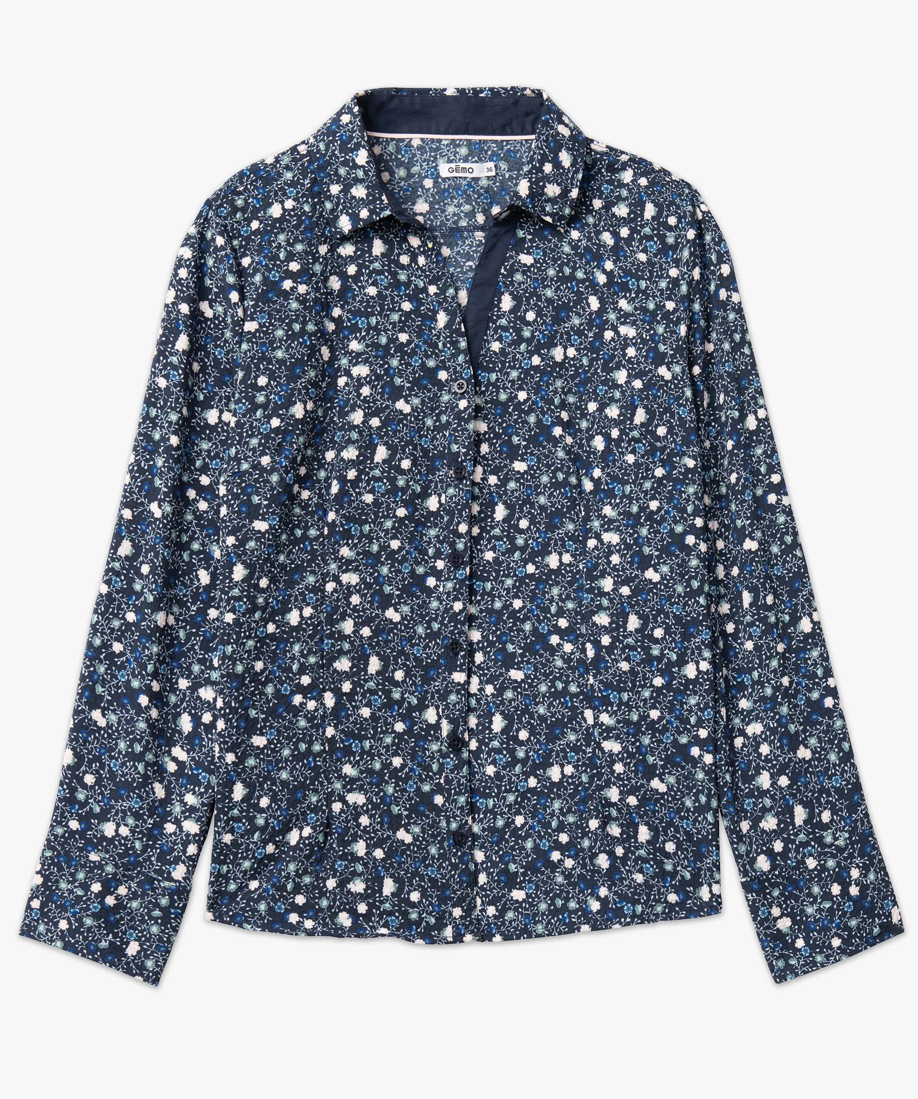 Chemise femme à motifs fleuris avec manches retroussables imprime | GEMO