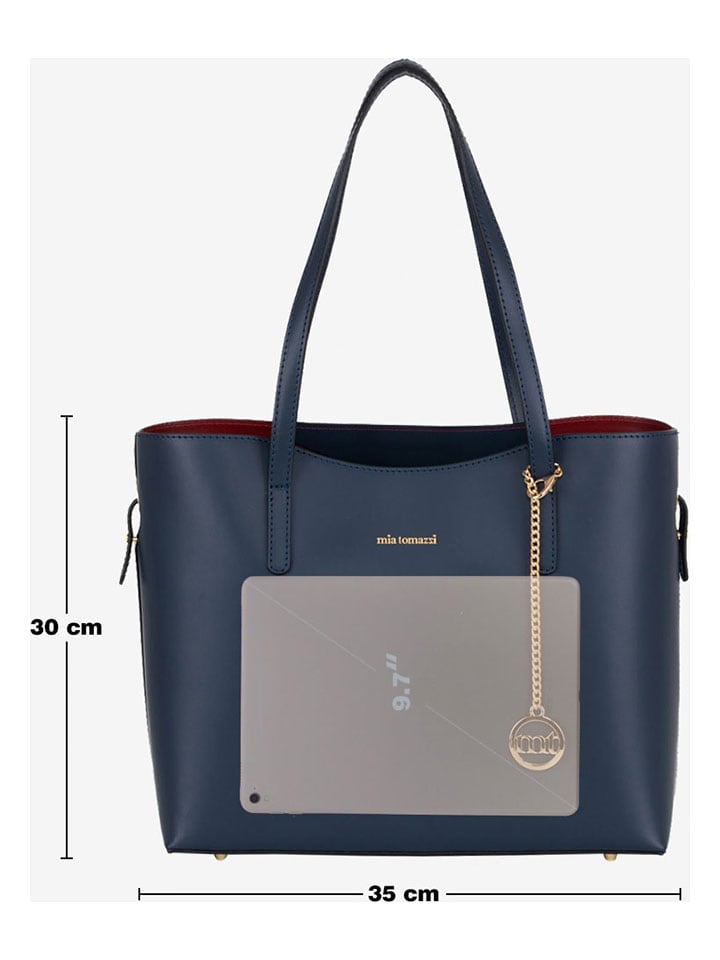 Mia Tomazzi Leder-Schultertasche in Dunkelblau - (B)35 x (H)30 x (T)15 cm günstig kaufen onesize