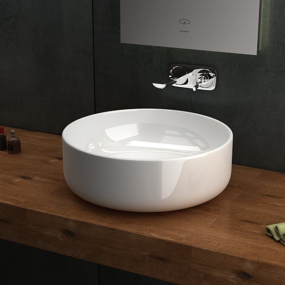 Alpenberger Waschbecken Alpenberger Aufsatzwaschbecken Keramik rund 41 cm (1-tlg., 1-St., Keramikbecken), hygienische Nanobeschichtung, pflegeleichtes Schalenbecken
