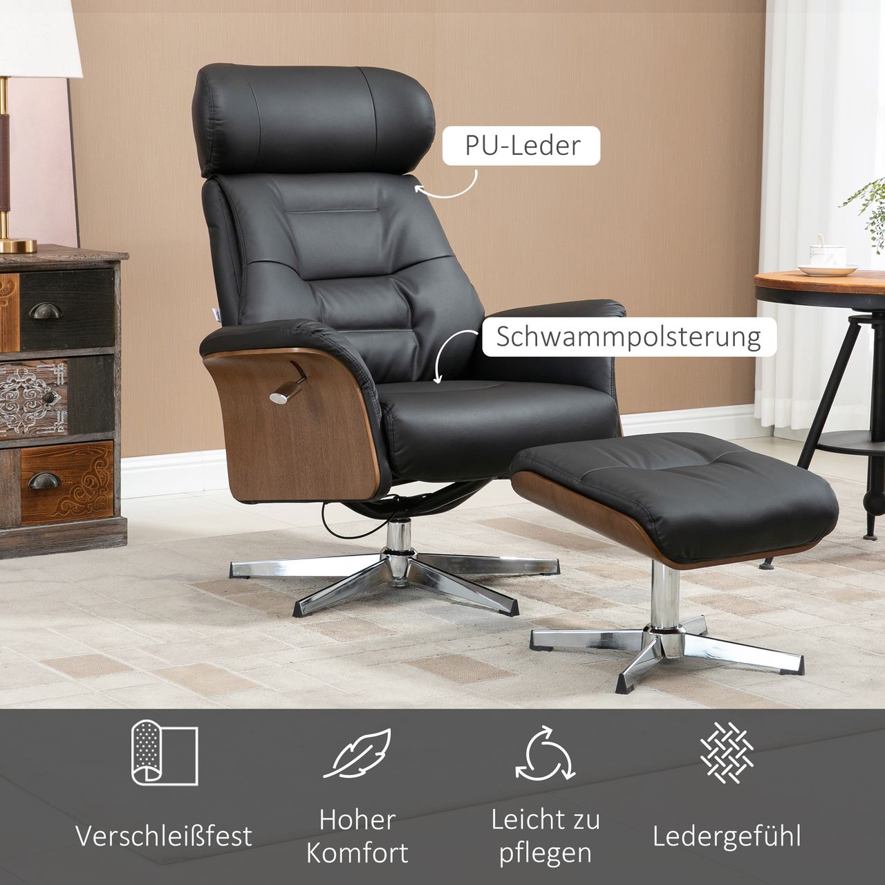 HOMCOM Relaxsessel mit Hocker, Fernsehsessel mit Liegefunktion Ruhesessel