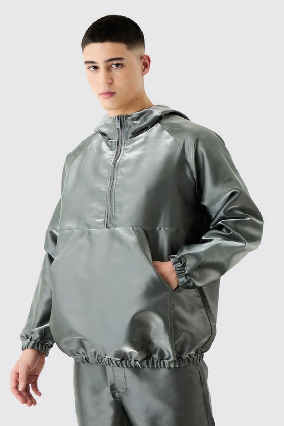 Oversize Metallic Windbreaker mit halbem Reißverschluss