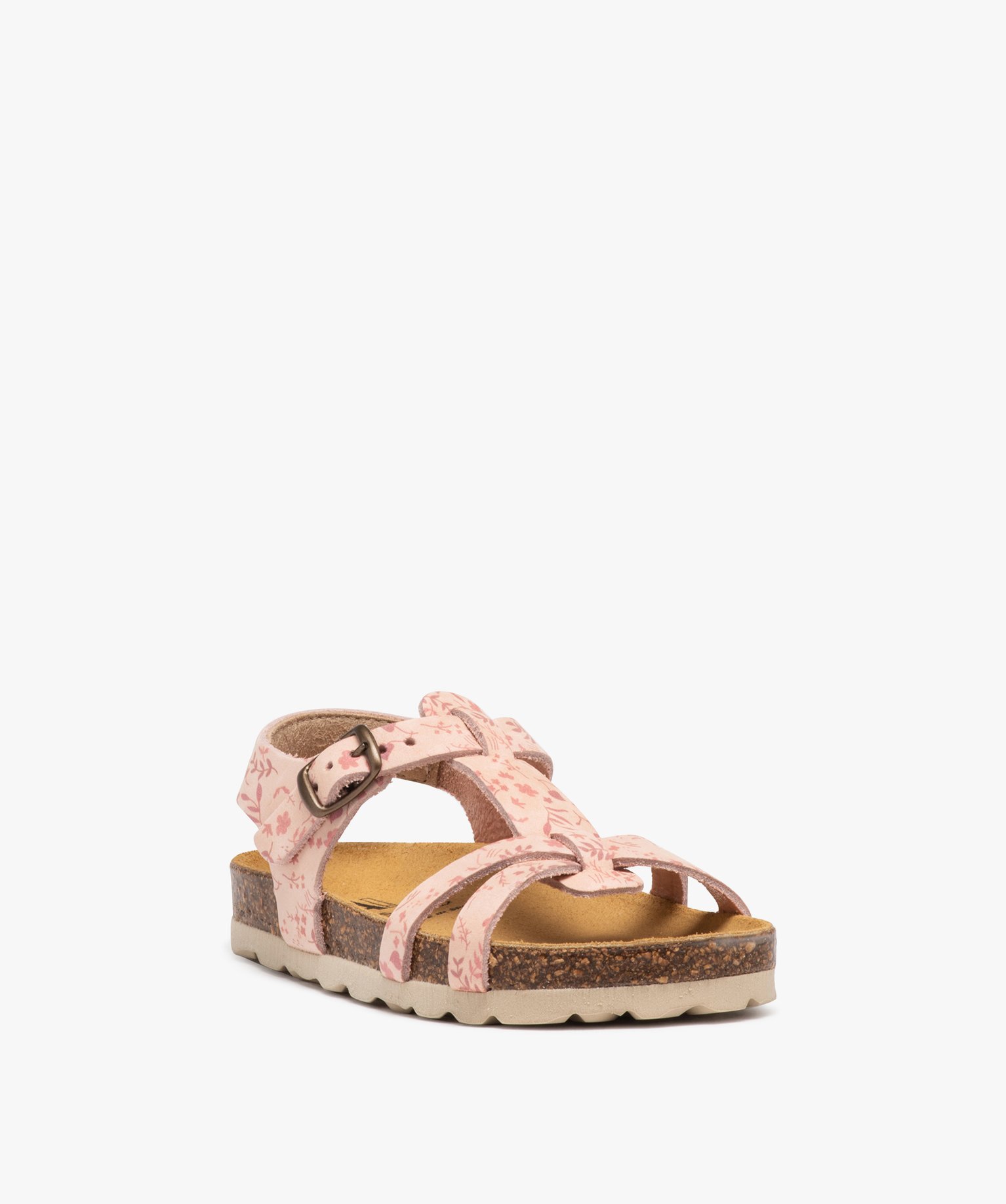 Sandales fille dessus en cuir velours à motifs fleuris et bride à boucle - NA!