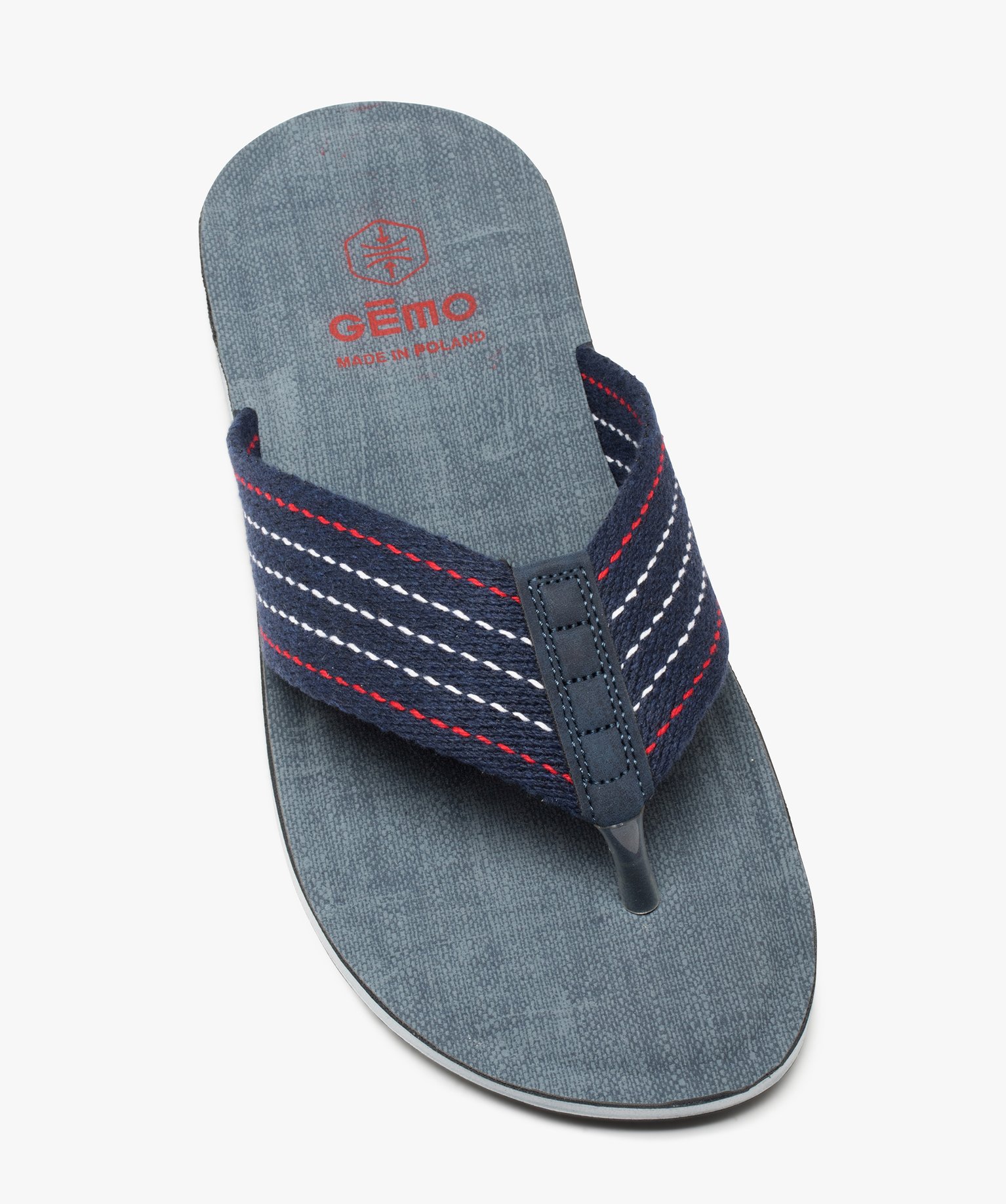 Tongs homme à larges brides en toile rayée bleu | GEMO