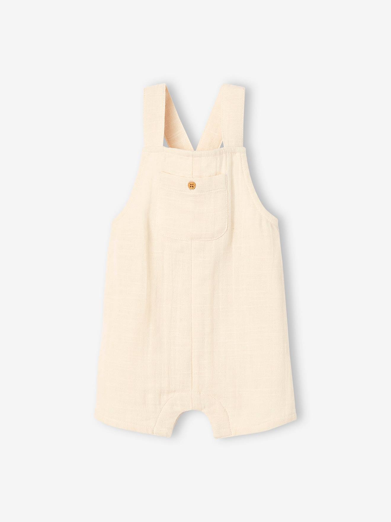 Ensemble bébé body, salopette et chapeau écru