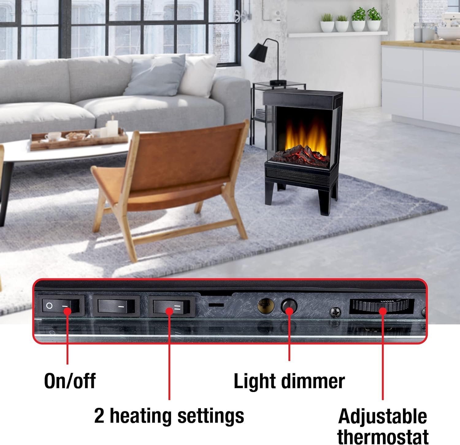 habeig Elektrokamin Elektrokamin Pisa Kamin Elektrisch 2000W LED mit Heizung & Kaminfeuer, 3D-LED Effekt