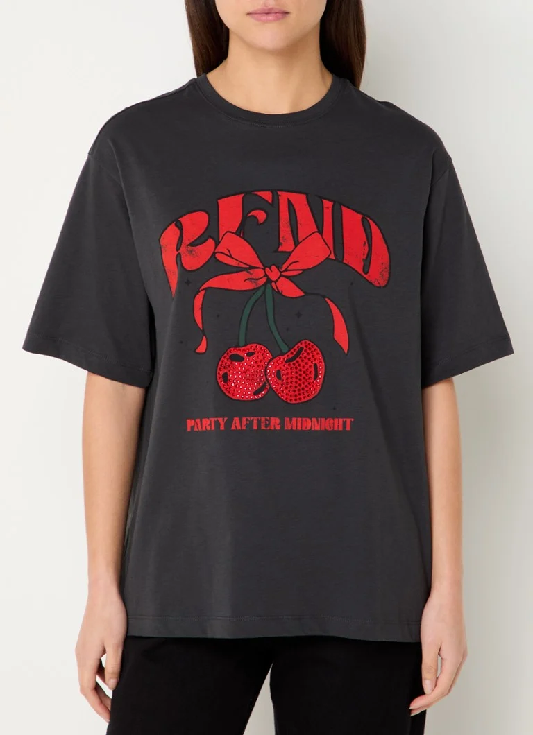 Refined Department Maggy oversized T-shirt with logo print and rhinestones