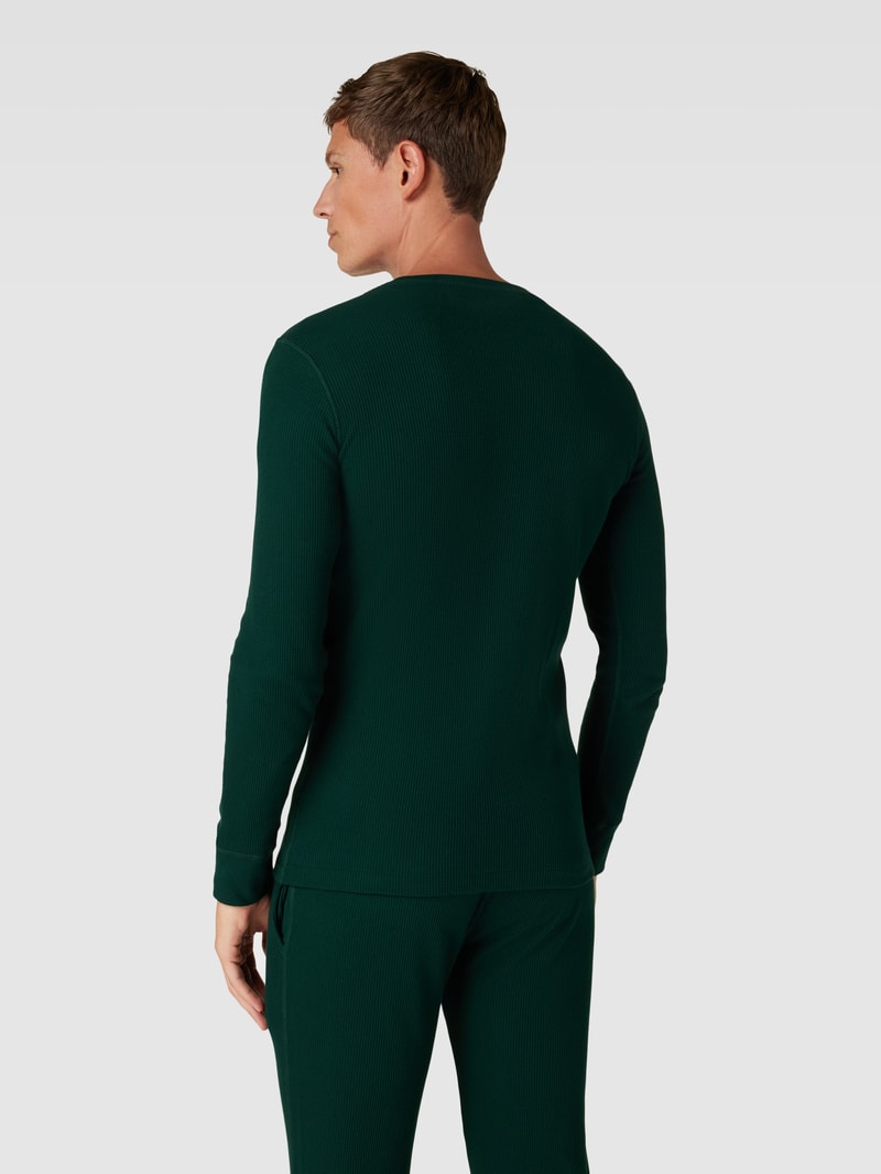 Longsleeve mit Label-Stitching Modell 'CREW' in dunkelgrün