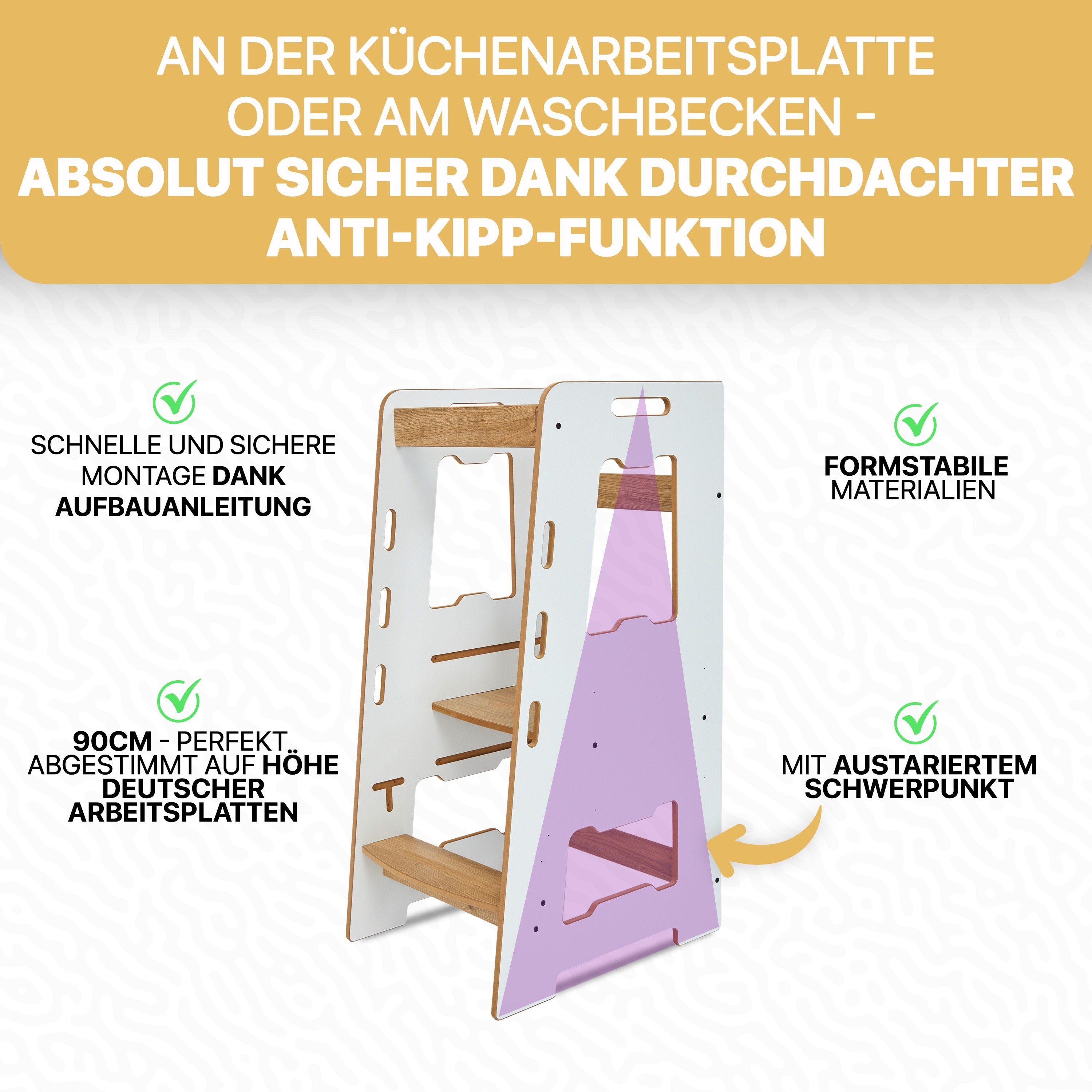 BoomDing Stehhilfe BoomDing Lernturm - Lernturm für Kinder mit 1 Jahr höhenverstellbar, Stabil und sicher, mit Rausfallschutz, mit Kippschutz, Montessori