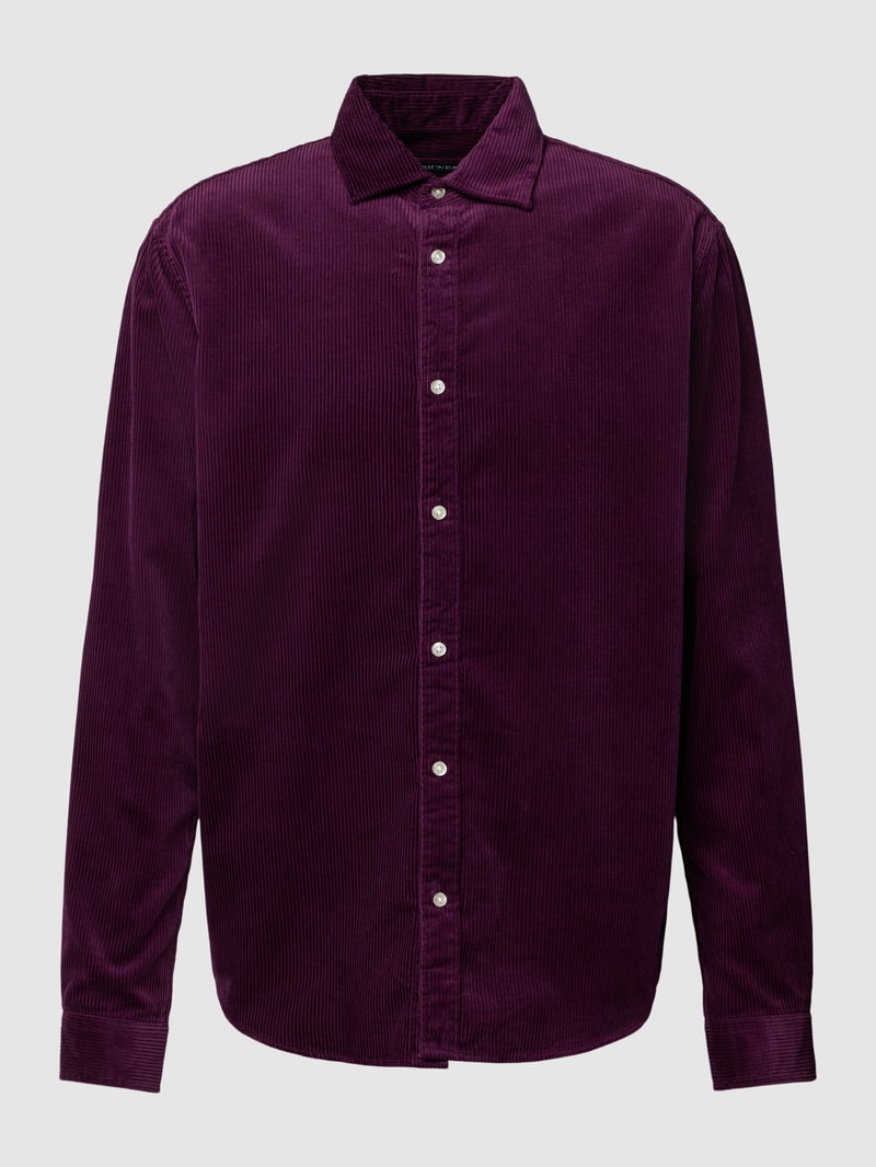 Cordhemd mit Kentkragen in aubergine
