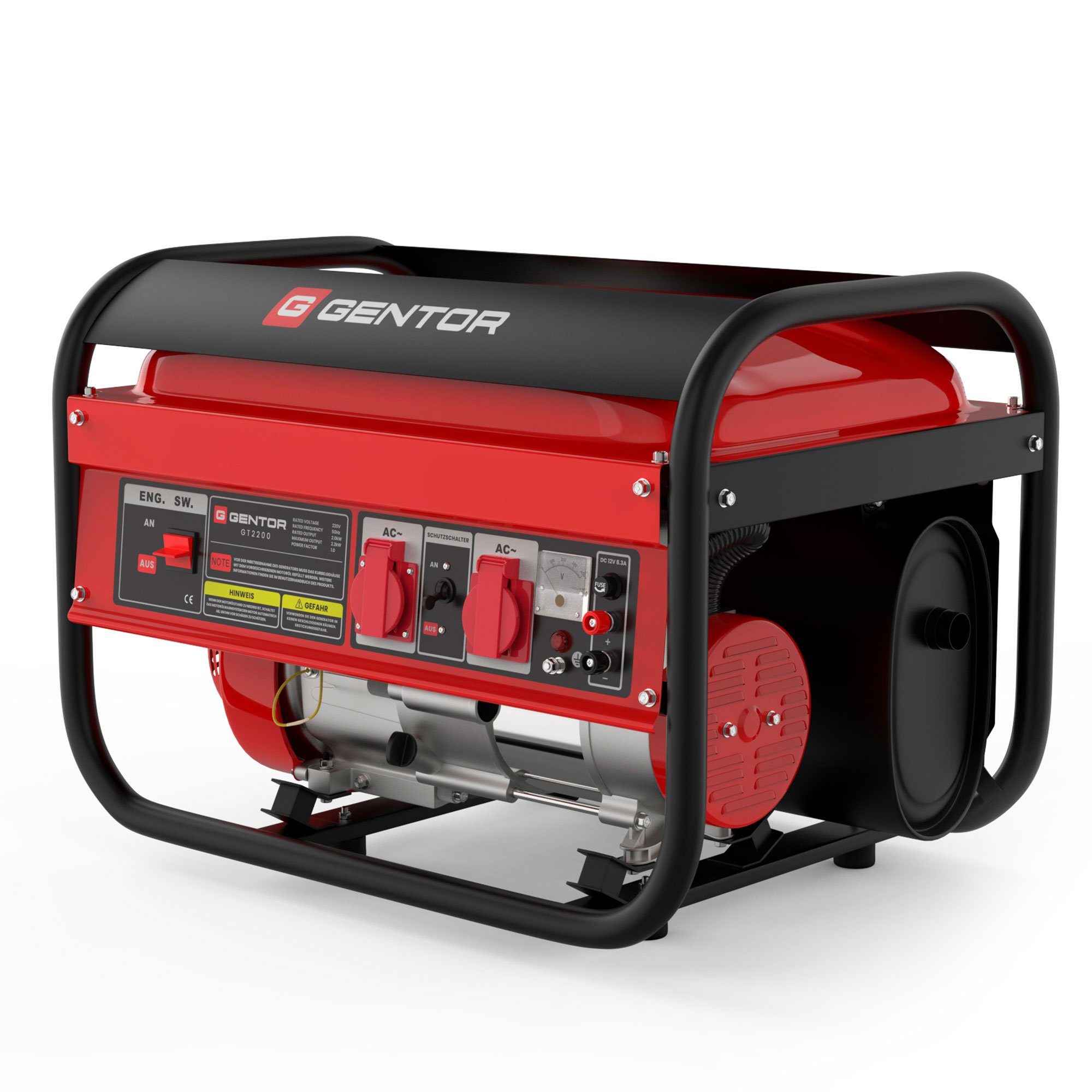 BLACKCOCO's GmbH Stromerzeuger 4-Takt 6.5 PS 2200W GT2200 Stromerzeuger Generator, 4,8 in kW, (Komplett-Set), Benzin Generator Stromerzeuger 2200 Watt 230V Steckdose