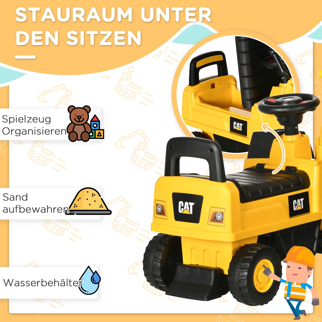 HOMCOM Sitzbagger, Rutscherfahrzeug mit Schaufel, Aufsitzbagger, Rutschauto